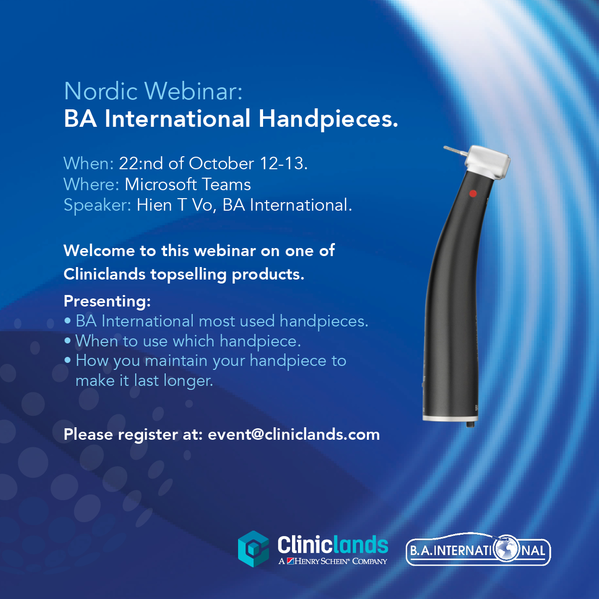 Webinar BA handpieces Cliniclands Webinar BA handpieces Cliniclands